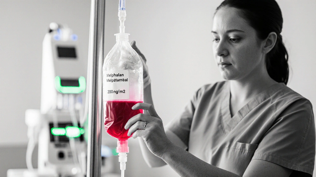 Infusione di melphalan ad alta dose e raccolta di cellule staminali autologhe.