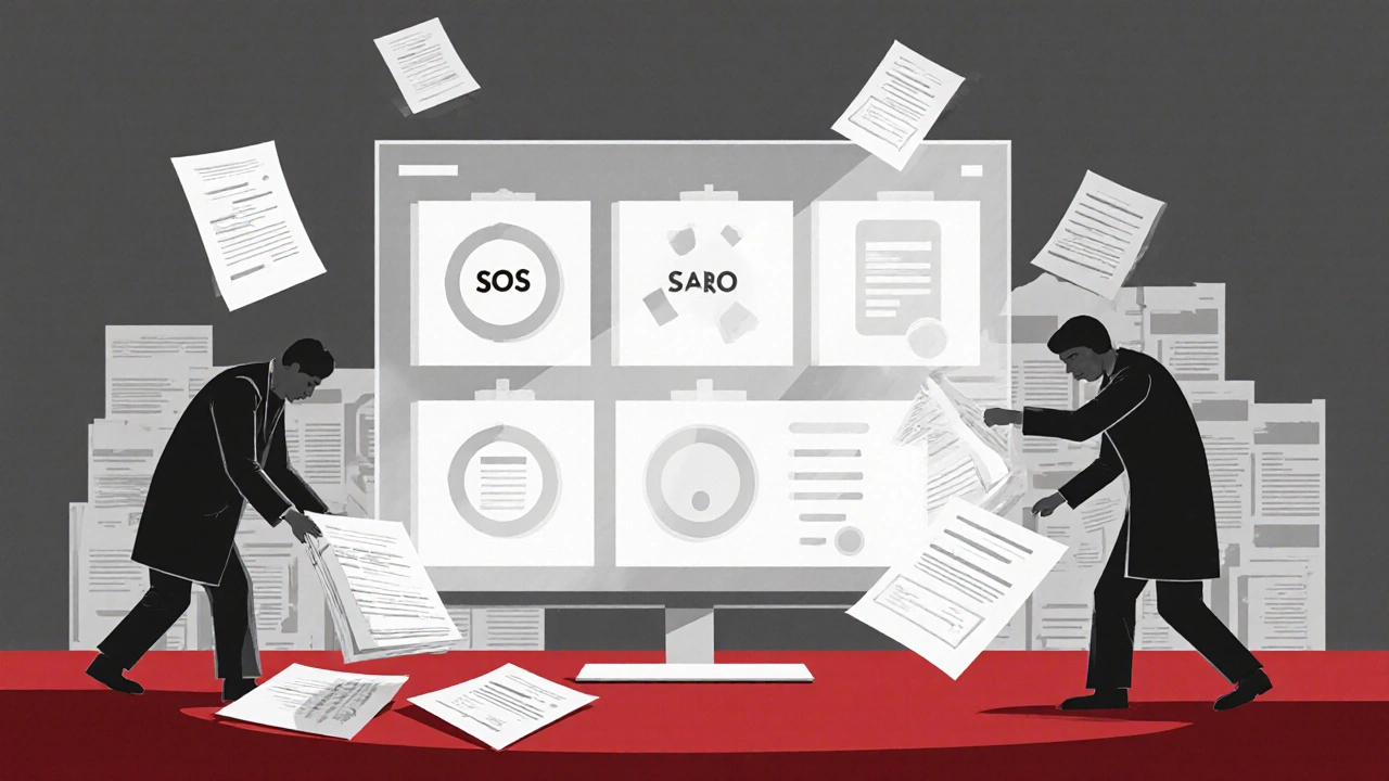 Dashboard digitale della qualità con icone geometriche, mentre documenti cartacei vengono organizzati caoticamente.