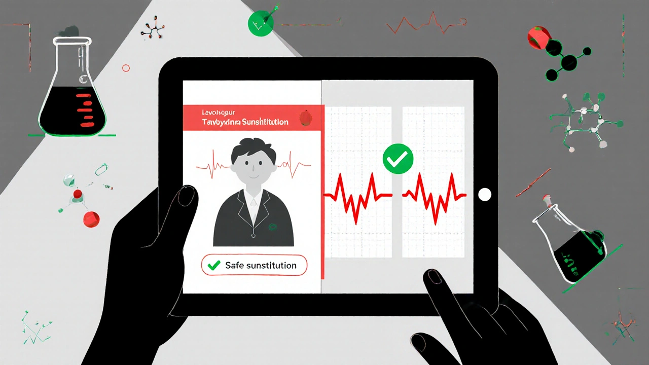 Farmacista che analizza una sostituzione di levo-tiroxina con allerta clinica