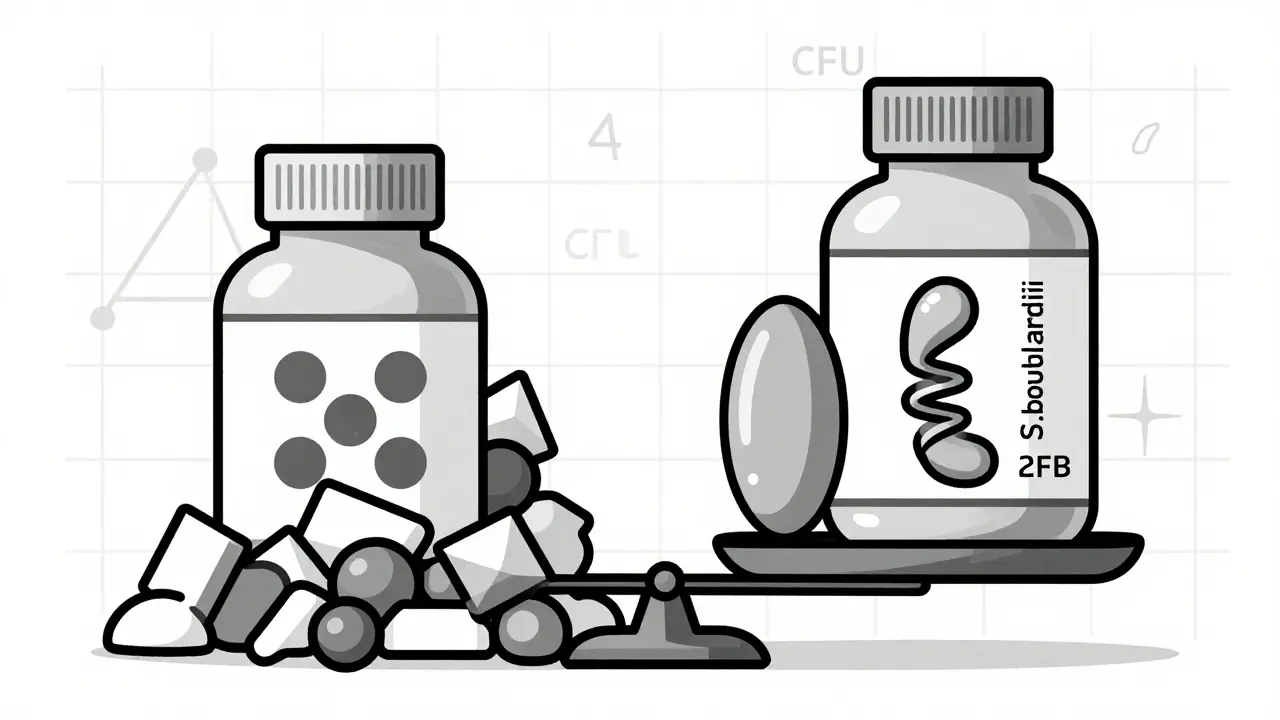 Confronto tra probiotici: uno caotico e complesso, l'altro semplice e scientificamente validato.