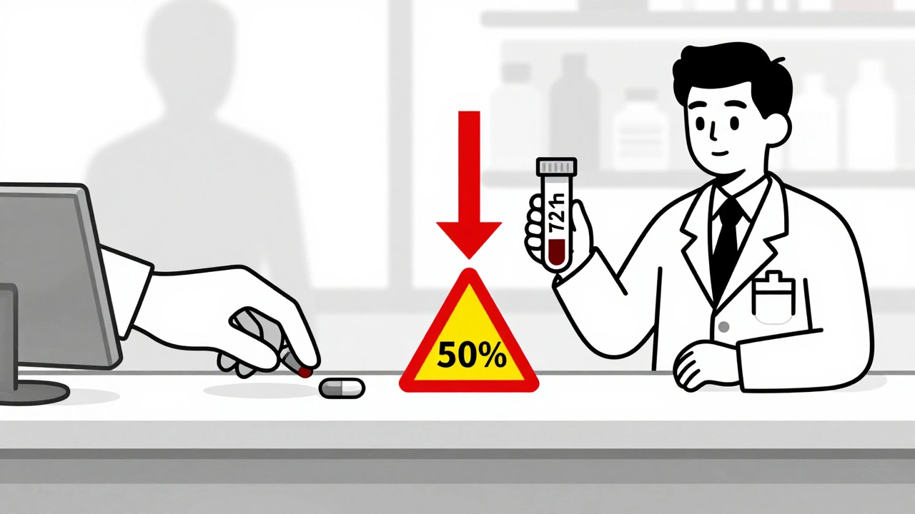 Farmacista riduce la dose di digoxina al momento della prescrizione di amiodarone.