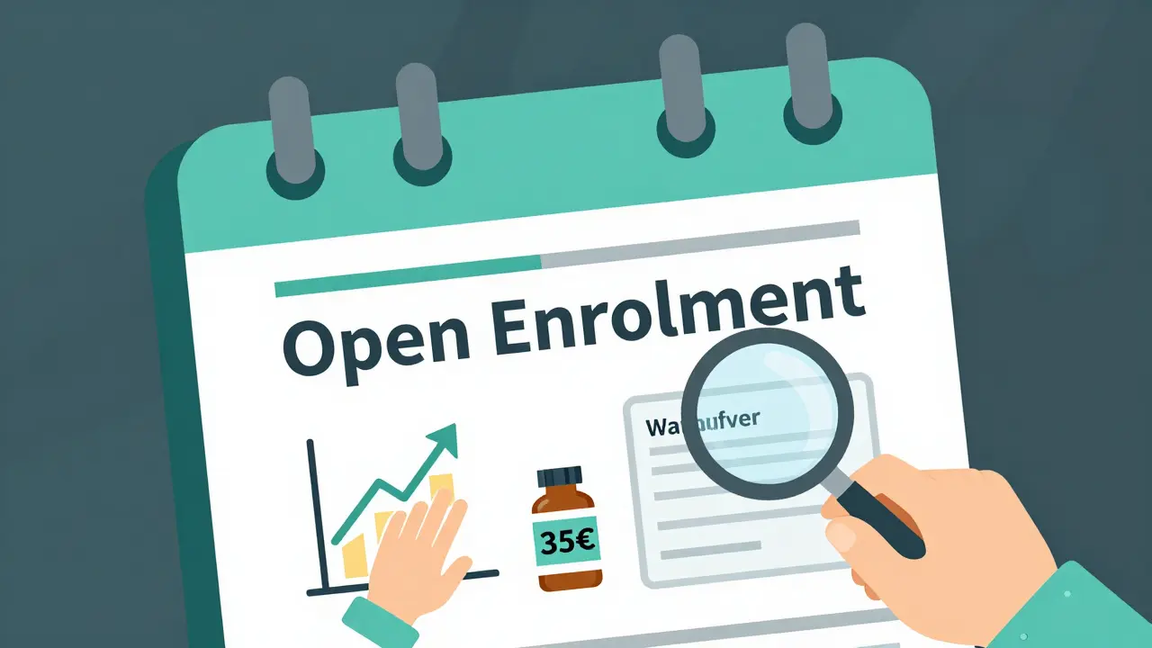 Calendario dell'iscrizione aperta con icone di risparmi, insulina e modulo di richiesta.