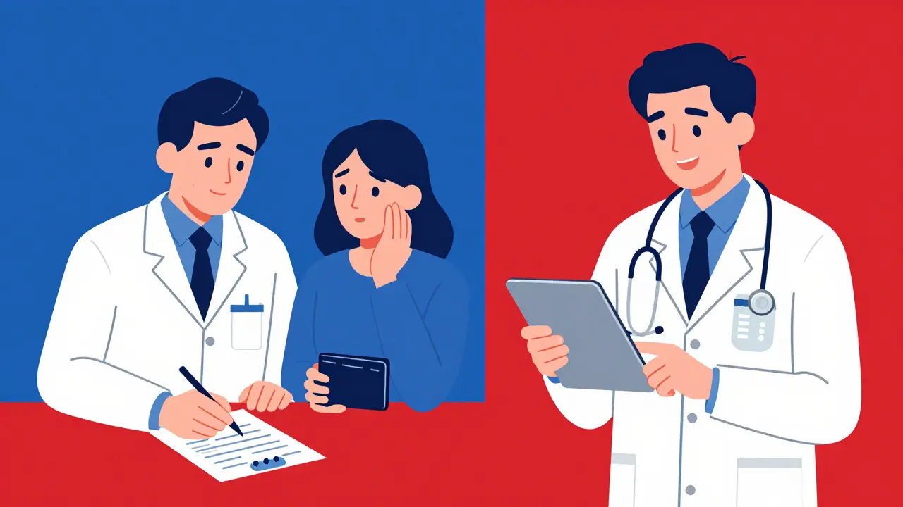 Confronto tra un medico ignaro dei costi e uno che usa un dispositivo con prezzi reali.