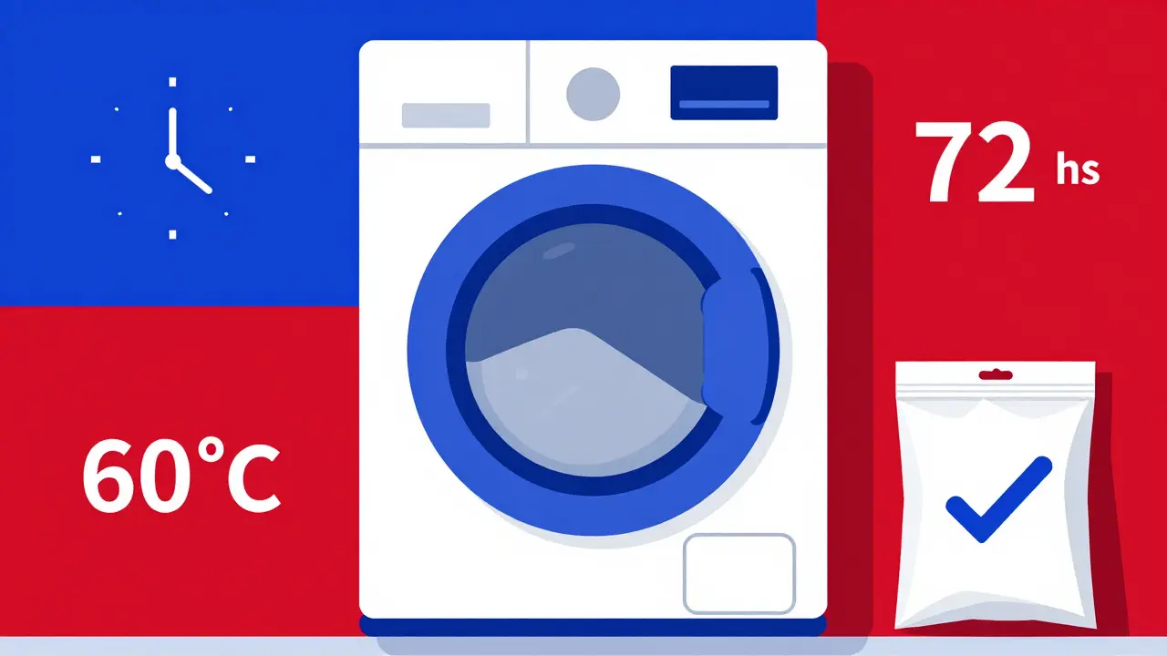 Lavatrice geometrica e sacco sigillato per prevenire scabbia