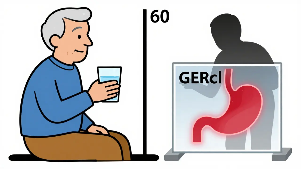 Paziente in posizione eretta che assume un farmaco con acqua, in stile Bauhaus.