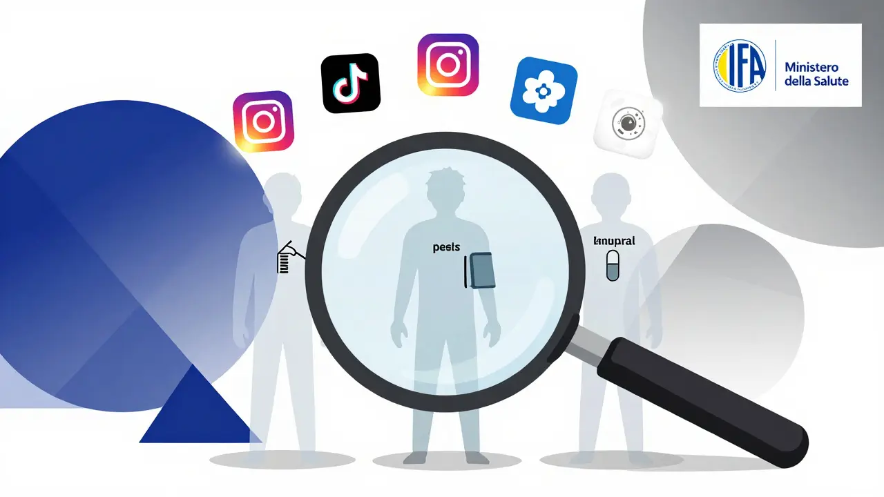 Tre persone con condizioni diverse esposte a messaggi falsi sui social, mentre fonti ufficiali brillano in lontananza.