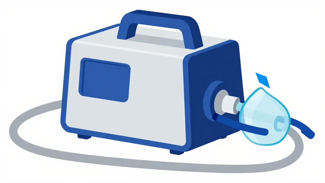 Rappresentazione geometrica Bauhaus di una macchina CPAP e del flusso d'aria pressurizzata.