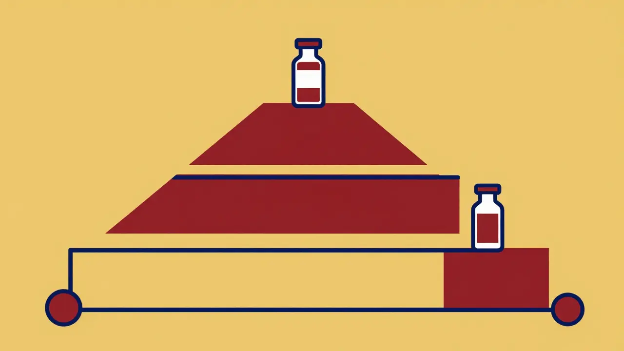 Schema geometrico Bauhaus che rappresenta i livelli di priorità della sostituzione dei farmaci
