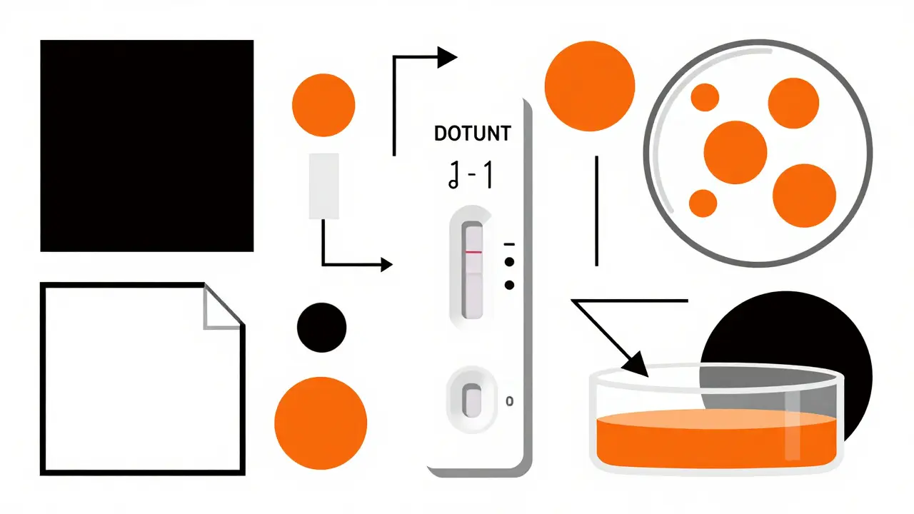 Composizione geometrica Bauhaus che mostra test diagnostici e colture batteriche