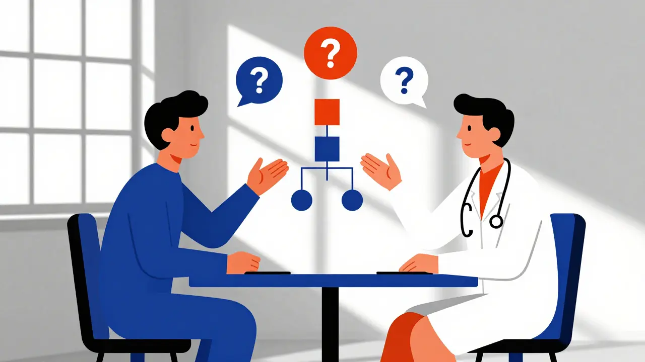 Conversazione tra medico e paziente in stile illustrativo Bauhaus