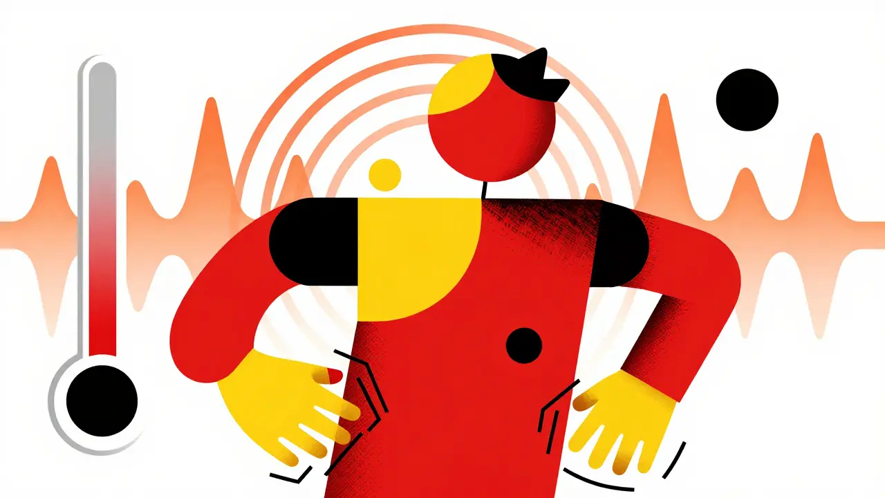 Figura stilizzata Bauhaus che mostra i sintomi della sindrome serotoninergica