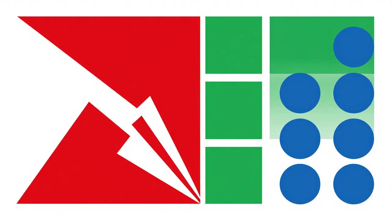 Geometrie astratte che classificano il rischio degli oppioidi nello stile Bauhaus