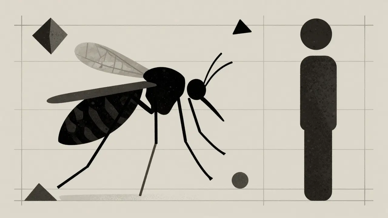Zanzara e zecca geometriche sopra una figura umana semplificata