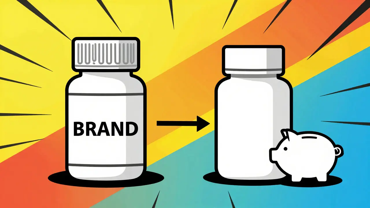 Confronto stile Bauhaus tra farmaco generico e marca