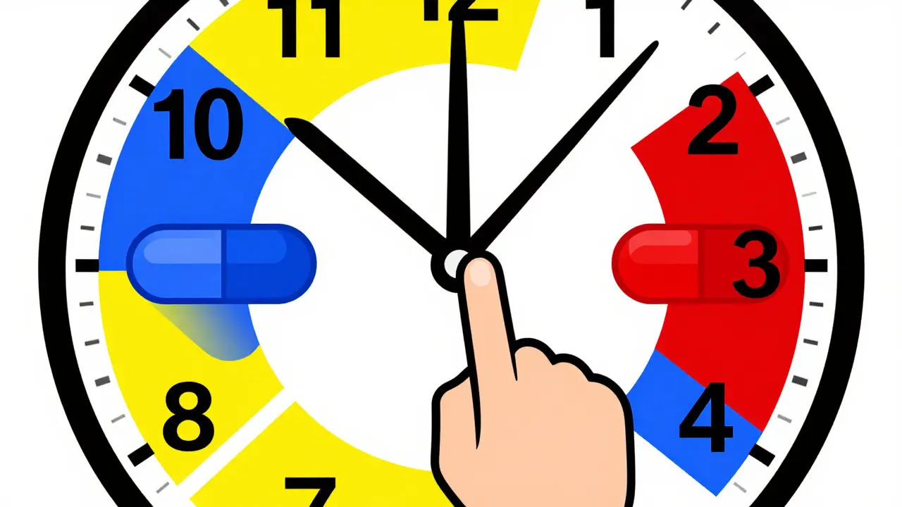 Orologio geometrico che mostra la separazione temporale tra farmaci