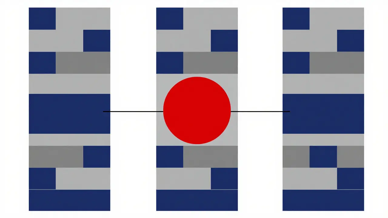 Composizione geometrica Bauhaus con blocchi e spazi vuoti che simboleggiano i periodi di lavaggio sicuri